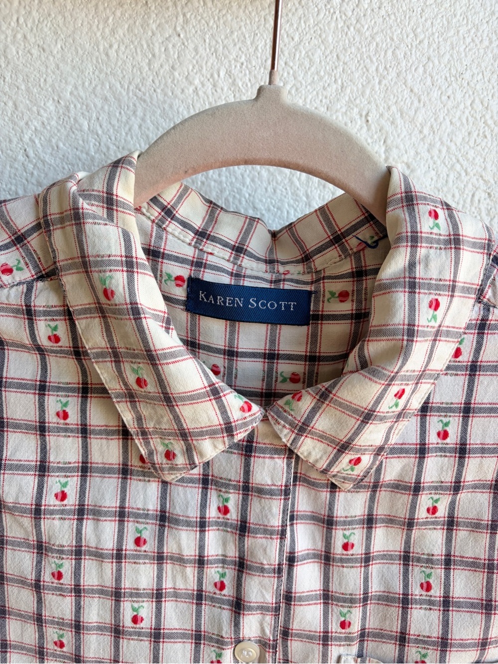 Vintage 90s Gingham Apple Print Blouse - Picture 3 of 4